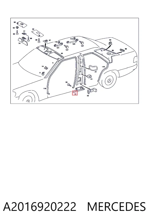 Revestimento interno médio inferior direito de suporte de carroçaria A2016920222 Mercedes