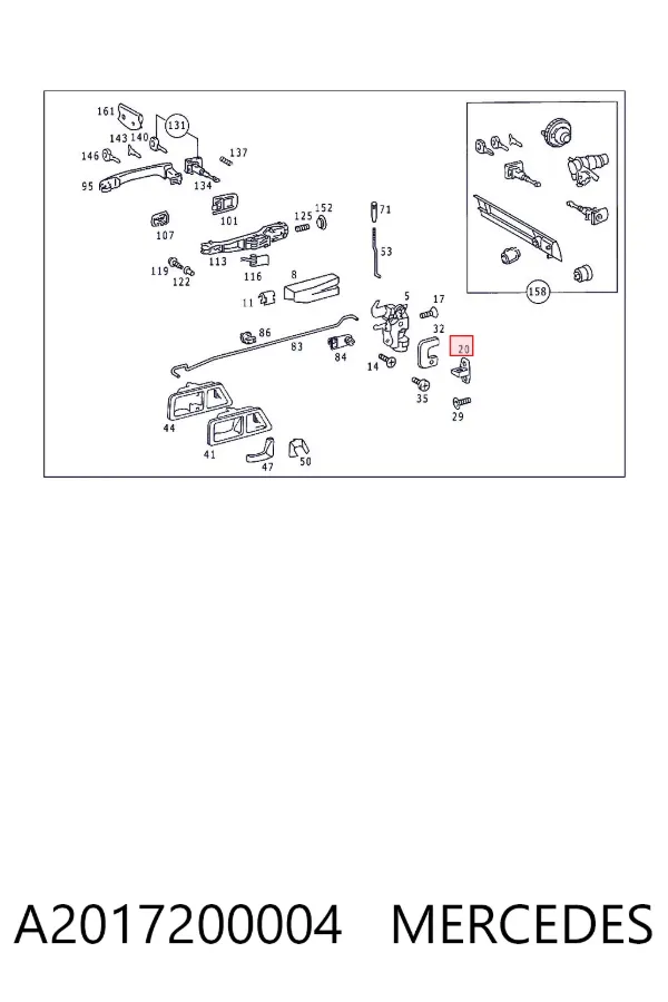 Gozno de garra (parte complementar) de fecho da porta dianteira A2017200004 Mercedes
