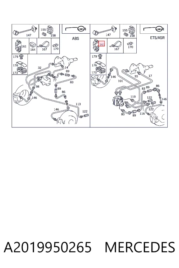 Braçadeira de tubo do freio A2019950265 Mercedes