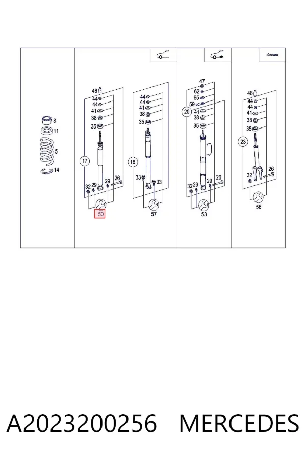 Bucha da haste de amortecedor dianteiro A2023200256 Mercedes