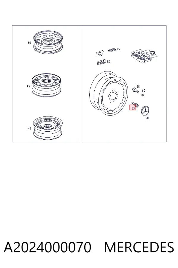Parafuso de roda A2024000070 Mercedes