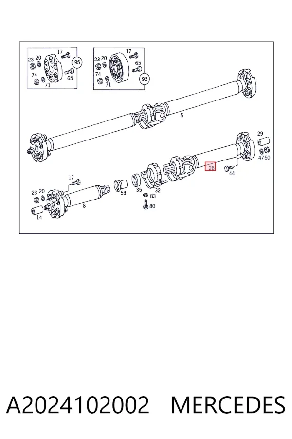 Junta universal traseira, parte traseira A2024102002 Mercedes