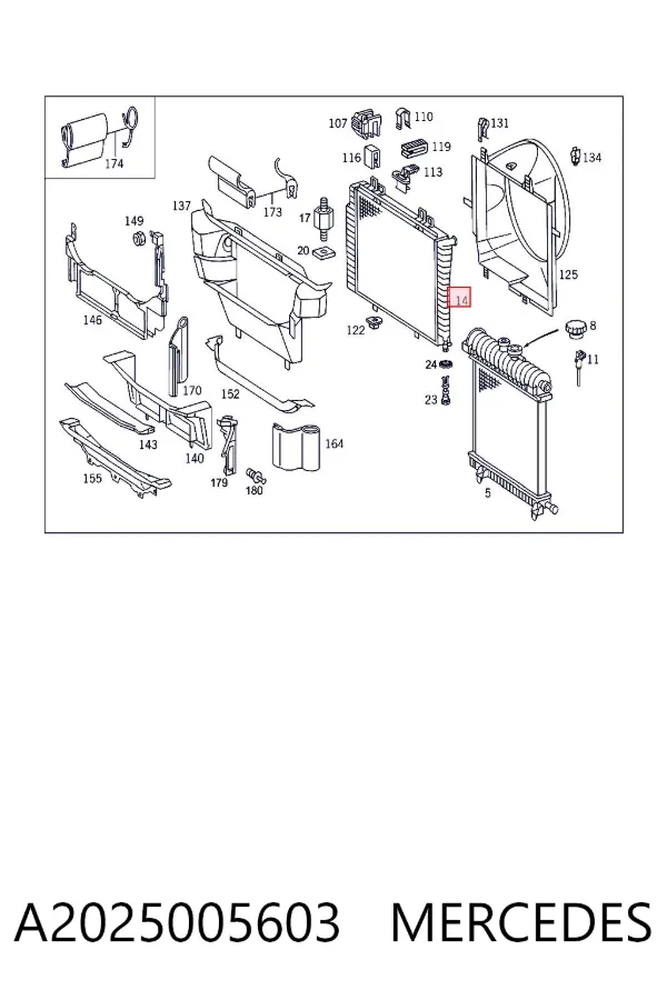 Radiador de esfriamento de motor A2025005603 Mercedes