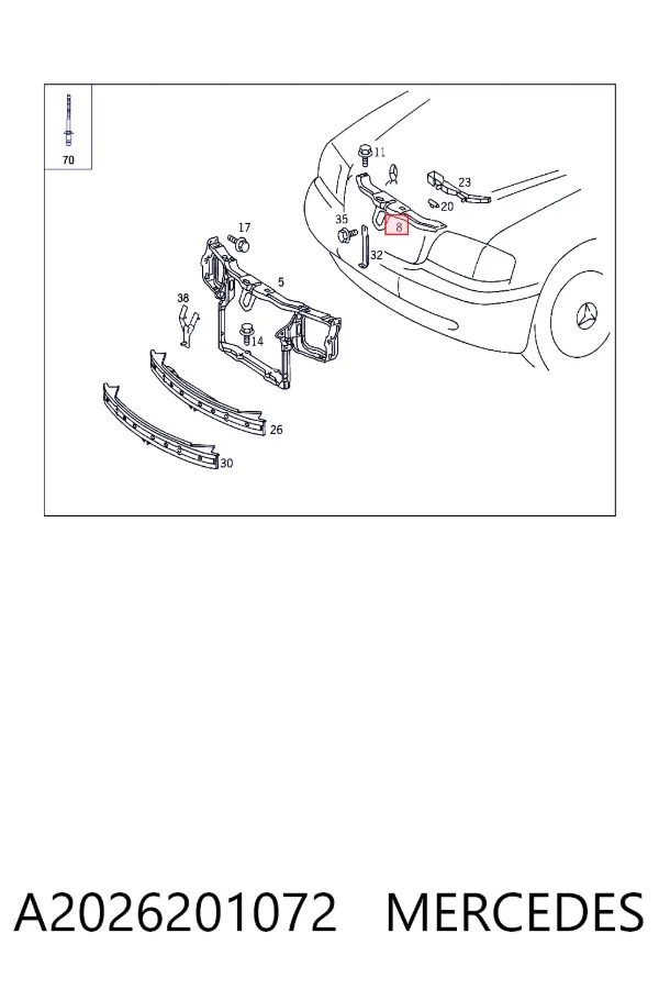 Suporte superior do radiador (painel de montagem de fixação das luzes) A2026201072 Mercedes