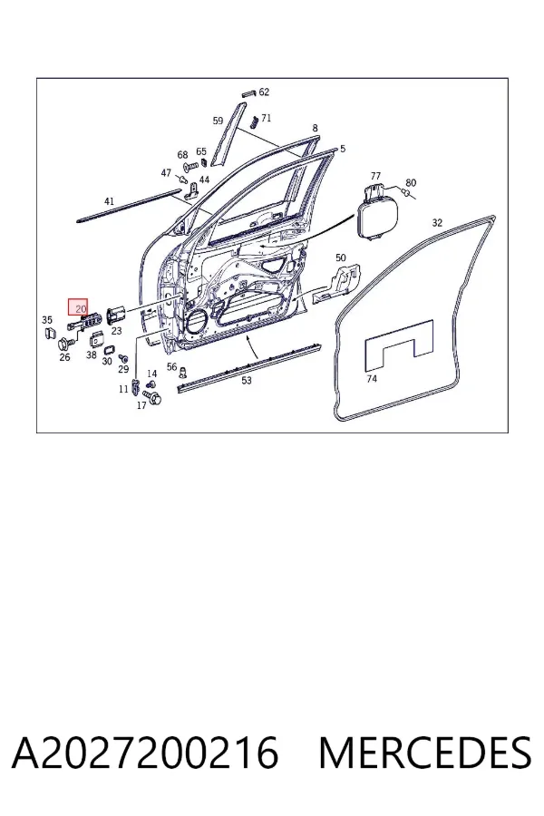 Limitador dianteiro de abertura de porta A2027200216 Mercedes