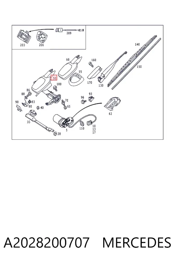 Trapézio de limpador pára-brisas A2028200707 Mercedes