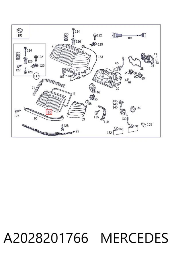 Vidro da luz esquerda A2028201766 Mercedes