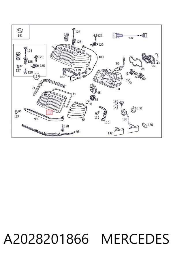 Vidro da luz direita A2028201866 Mercedes