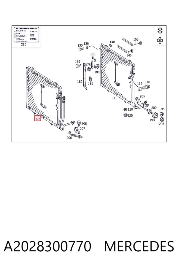 Radiador de aparelho de ar condicionado A2028300770 Mercedes