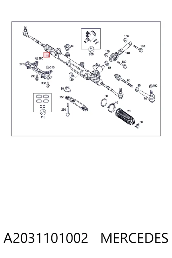 Cremalheira da direção A2031101002 Mercedes