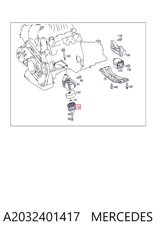 Coxim (suporte) esquerdo/direito de motor A2032401417 Mercedes