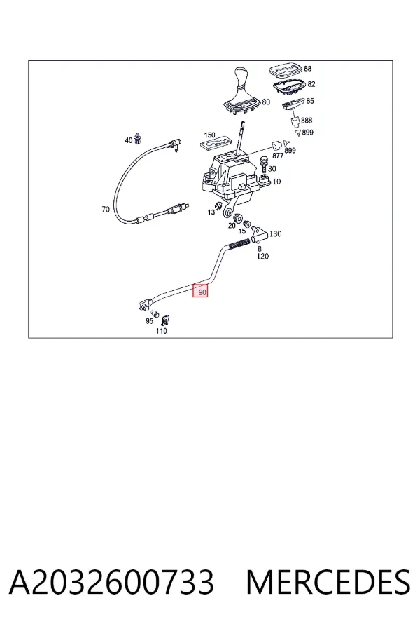 Cabo de mudança (de seleção de velocidade) A2032600733 Mercedes