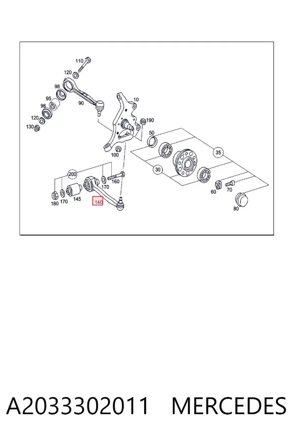 Braço oscilante inferior direito de suspensão dianteira A2033302011 Mercedes