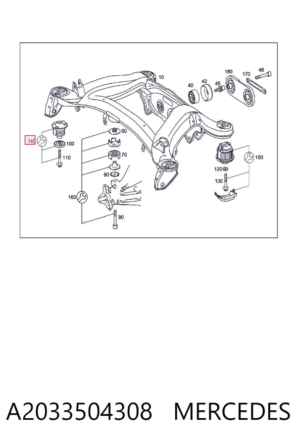 Bloco silencioso de viga traseira (de plataforma veicular) A2033504308 Mercedes