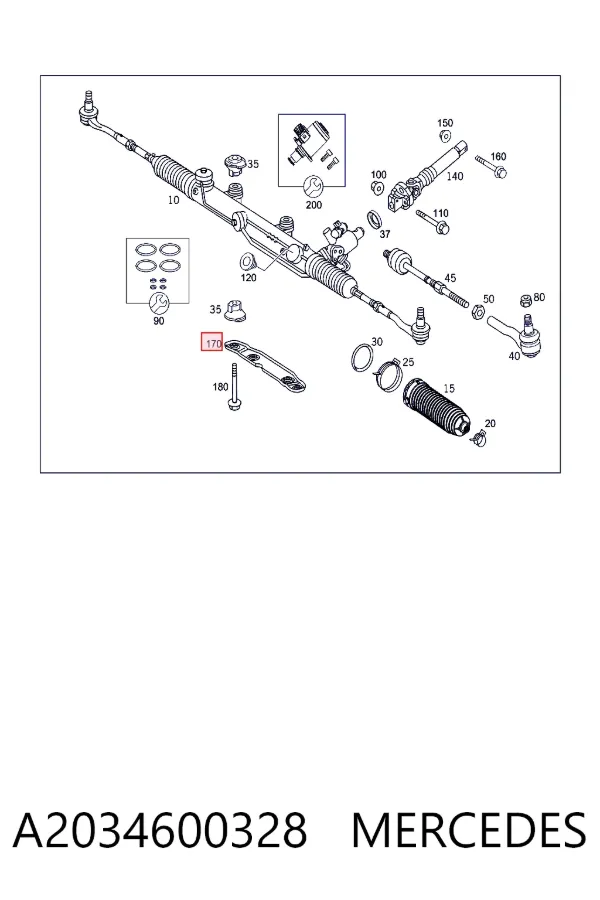 Consola de fixação da cremalheira da direção A2034600328 Mercedes