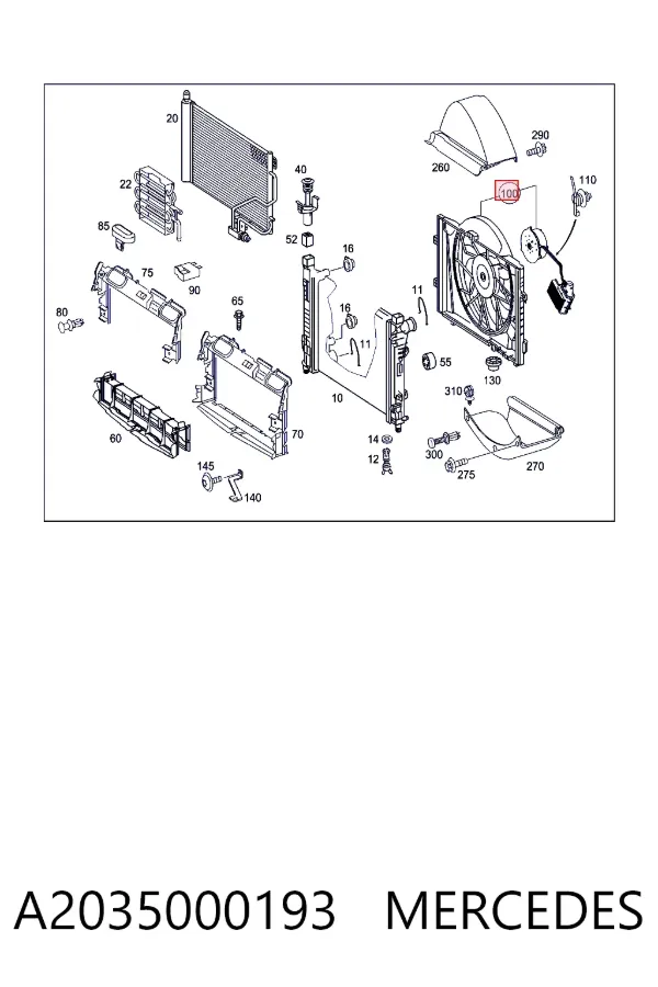 Difusor do radiador de esfriamento, montado com motor e roda de aletas A2035000193 Mercedes