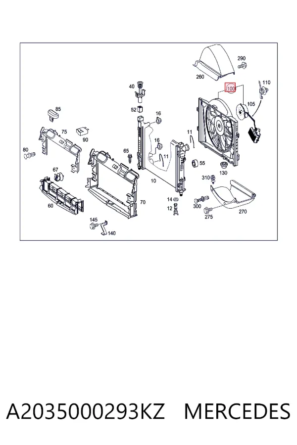 Difusor do radiador de esfriamento, montado com motor e roda de aletas A2035000293KZ Mercedes