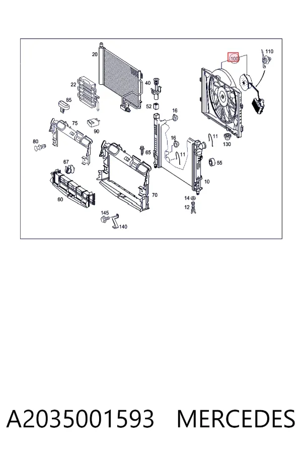 Difusor do radiador de esfriamento, montado com motor e roda de aletas A2035001593 Mercedes