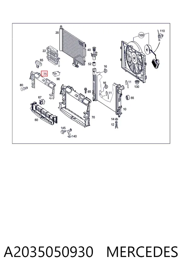 Conduto de ar (defletor) do radiador A2035050930 Mercedes