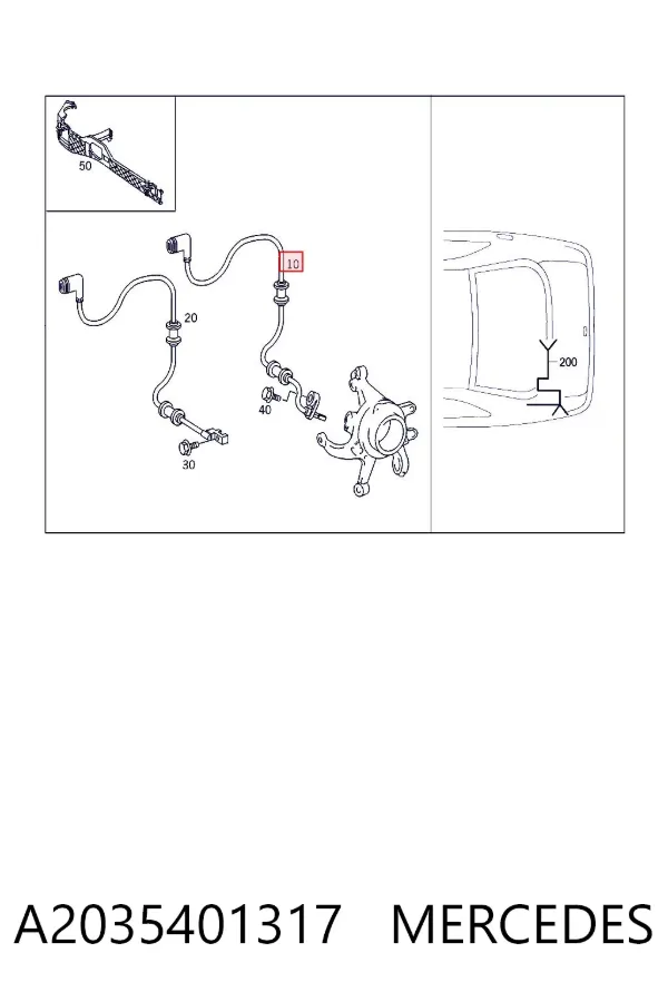 Sensor ABS traseiro esquerdo A2035401317 Mercedes