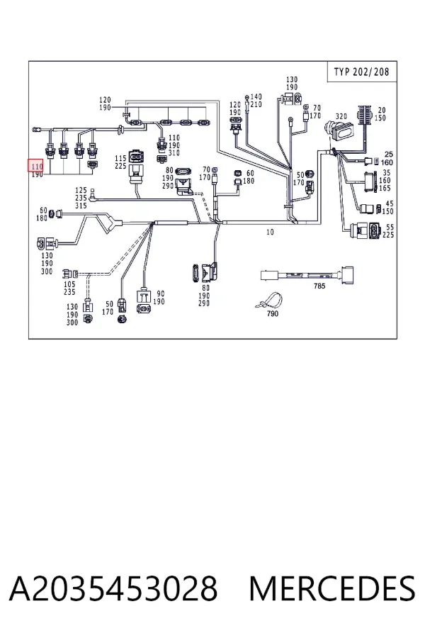 Desengate (ficha) de sensor de posição da árvore distribuidora A2035453028 Mercedes
