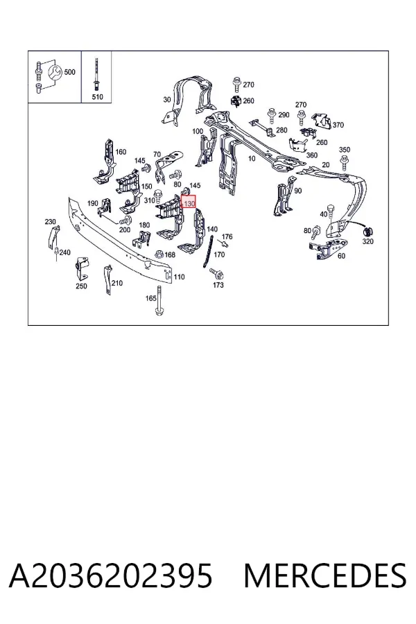 Consola de reforçador do pára-choque dianteiro A2036202395 Mercedes