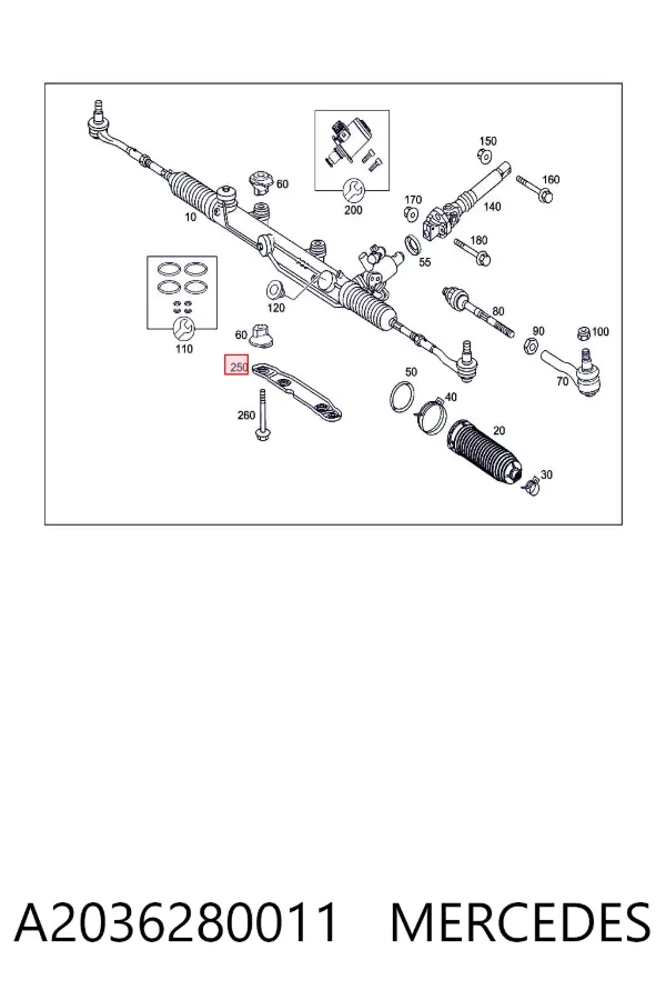 Consola de fixação da cremalheira da direção A2036280011 Mercedes