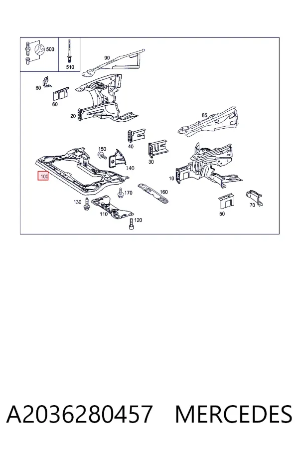 Viga de suspensão dianteira (plataforma veicular) A2036280457 Mercedes