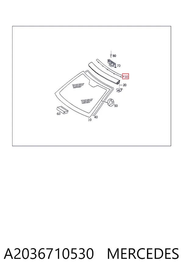 Moldura superior de pára-brisas A2036710530 Mercedes
