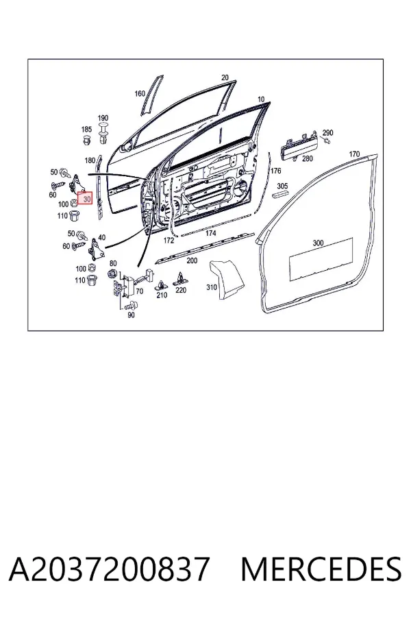 Gozno da porta dianteira direita A2037200837 Mercedes