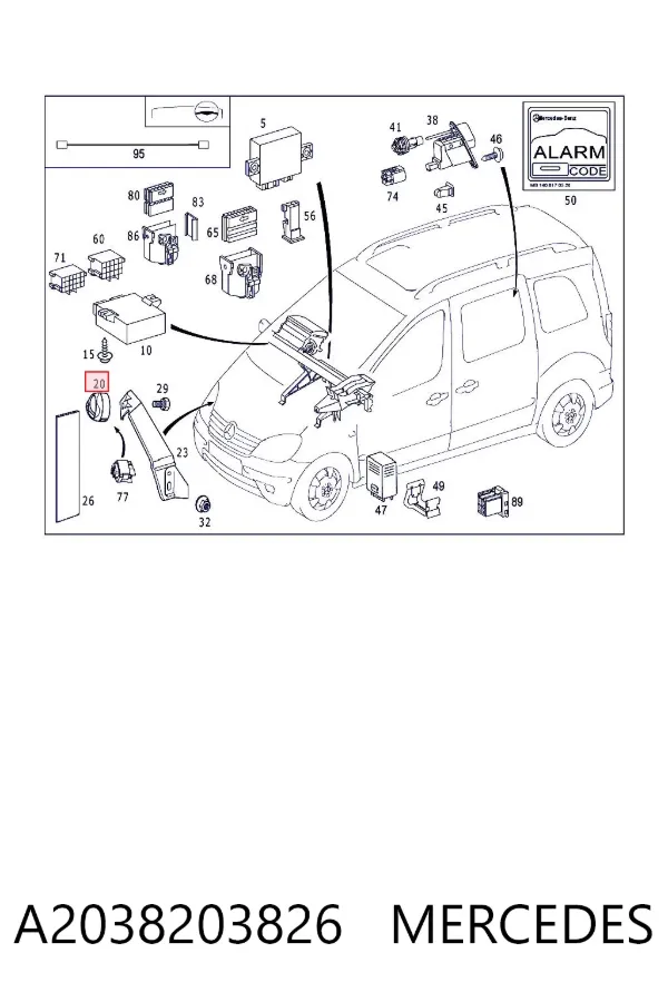 Sino sonoro de sinalização A2038203826 Mercedes