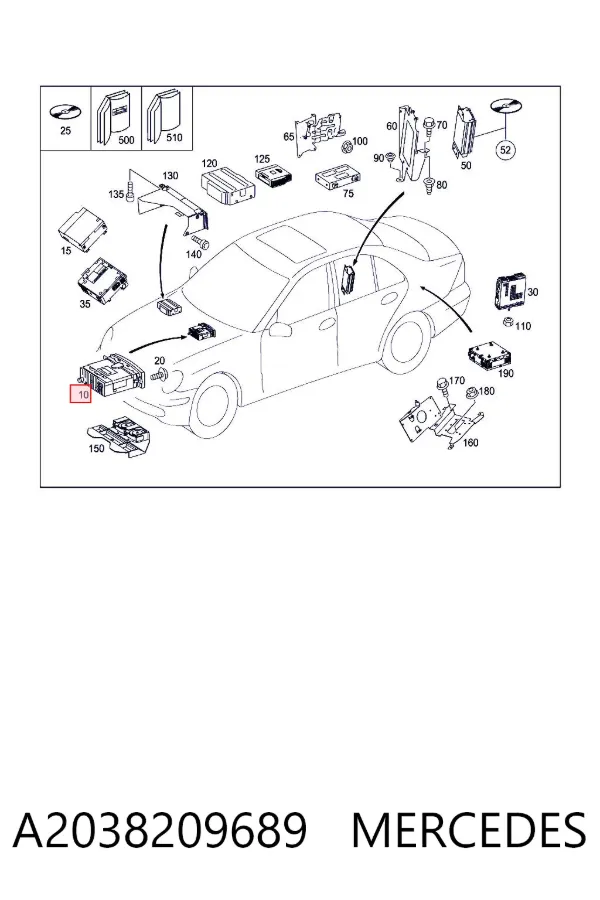 Aparelhagem de som (rádio AM/FM) A2038209689 Mercedes