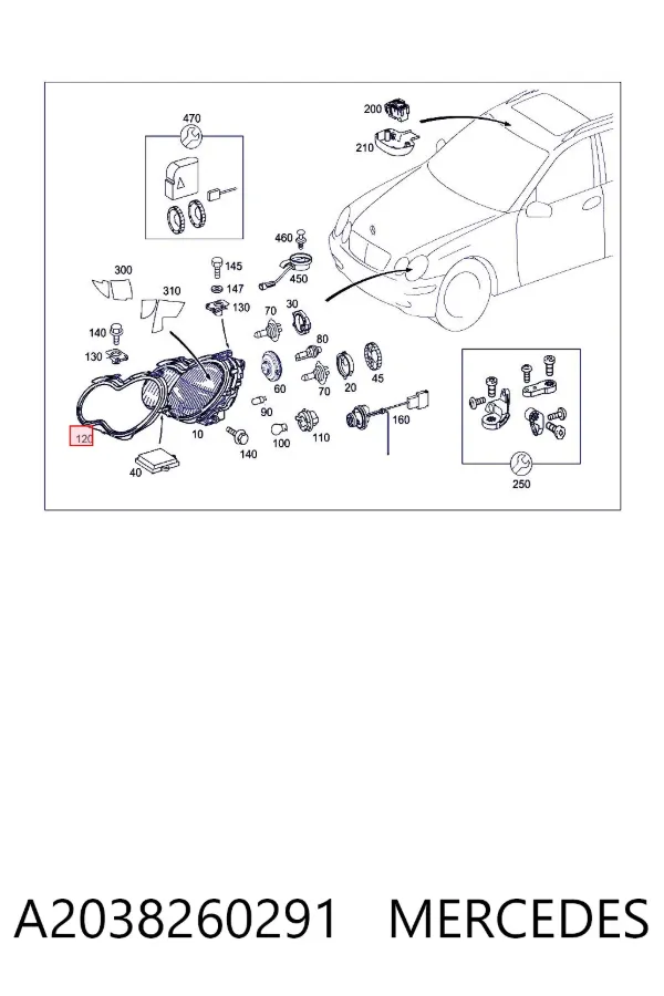 Bucim de vidro da luz direita A2038260291 Mercedes