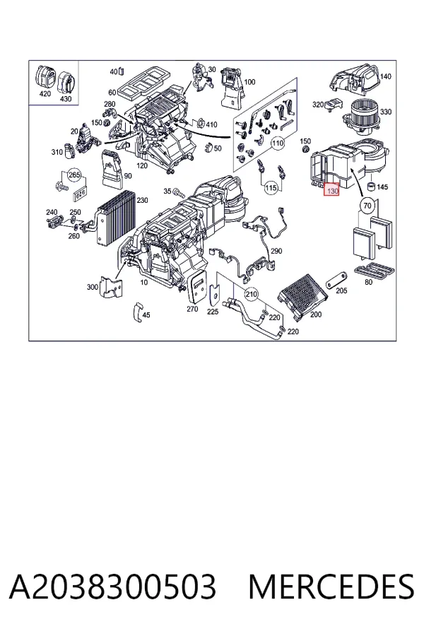 Caixa de ventilador de forno (de aquecedor de salão), montada A2038300503 Mercedes