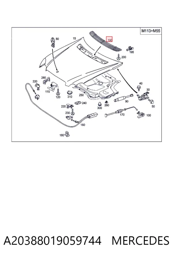 Grelha da capota A20388019059744 Mercedes