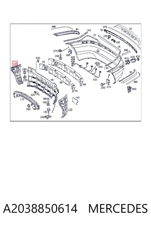 Consola direita do pára-choque traseiro A2038850614 Mercedes