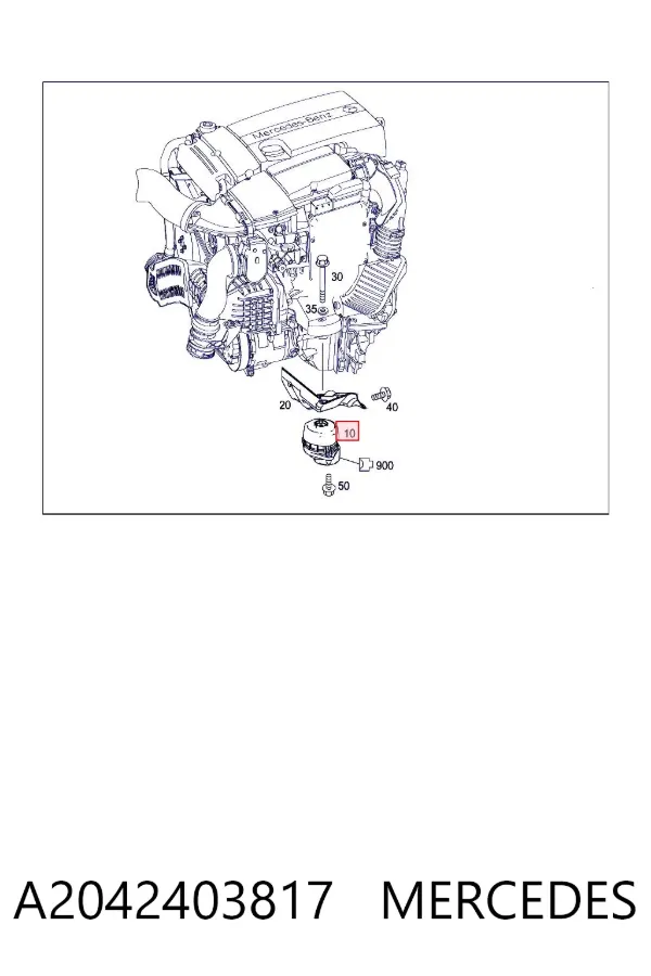 Coxim (suporte) esquerdo dianteiro de motor A2042403817 Mercedes