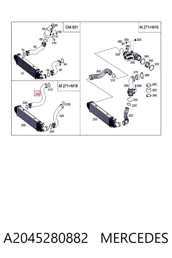 Mangueira (cano derivado) de intercooler A2045280882 Mercedes