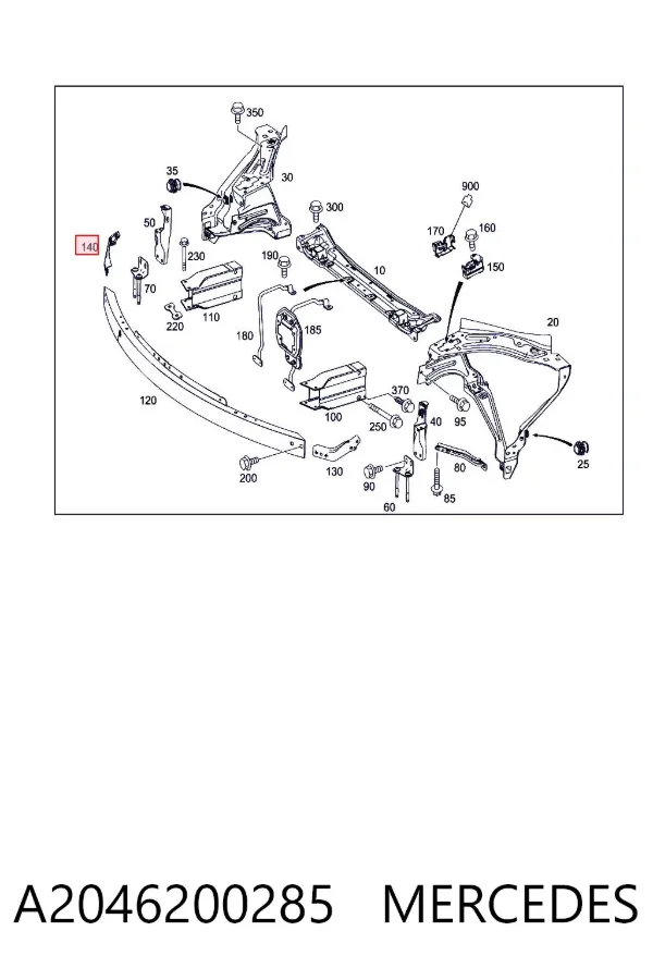 Consola de reforçador do pára-choque dianteiro A2046200285 Mercedes