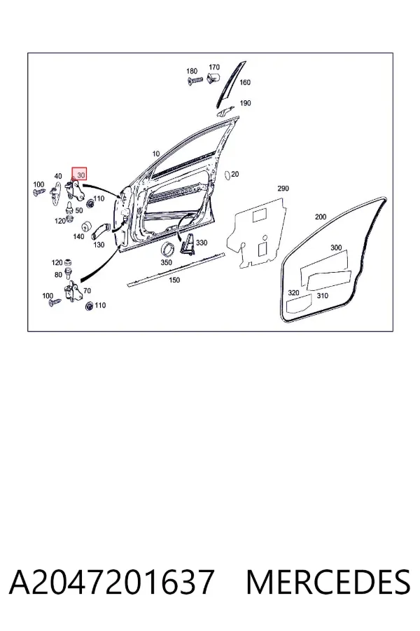 Gozno da porta dianteira direita A2047201637 Mercedes