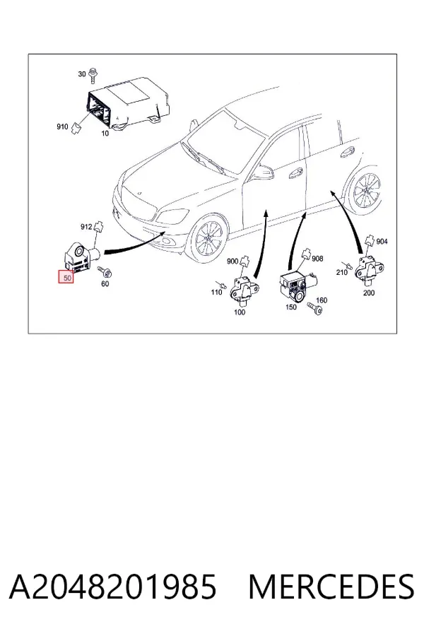Módulo processador de controlo da bolsa de ar (Centralina eletrônica AIRBAG) A2048201985 Mercedes