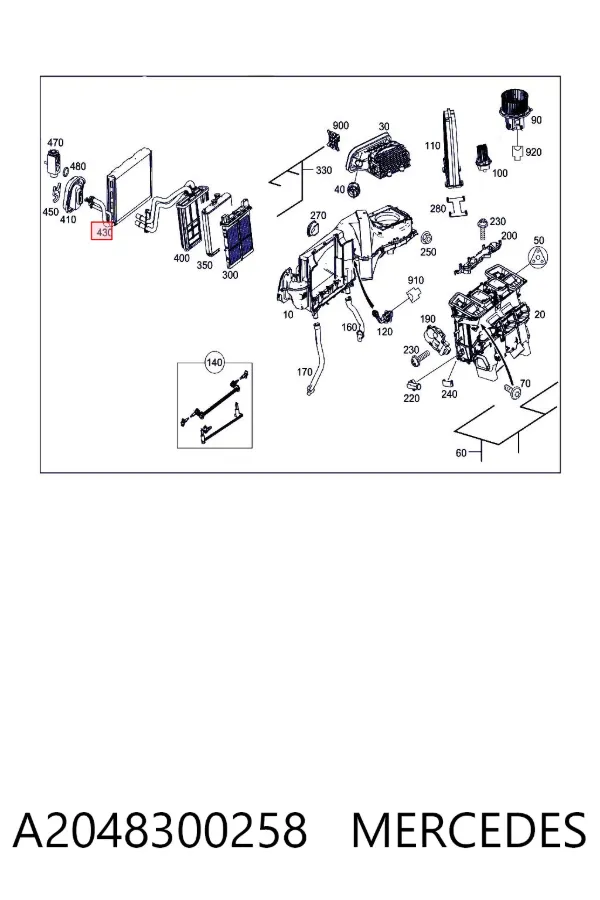 Vaporizador de aparelho de ar condicionado A2048300258 Mercedes