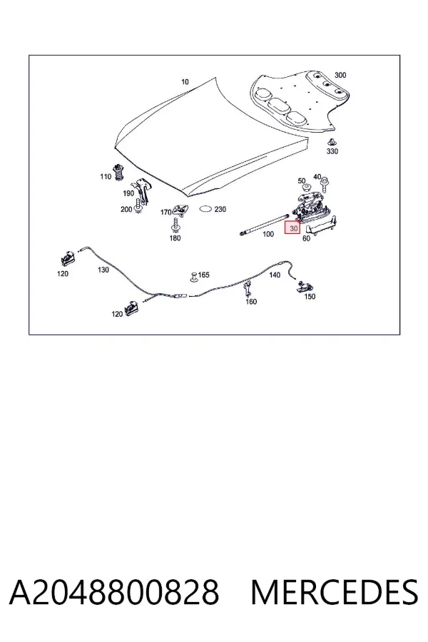 Gozno da capota direito A2048800828 Mercedes
