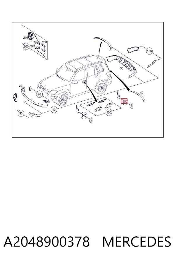 Protetores de lama traseiros, kit A2048900378 Mercedes