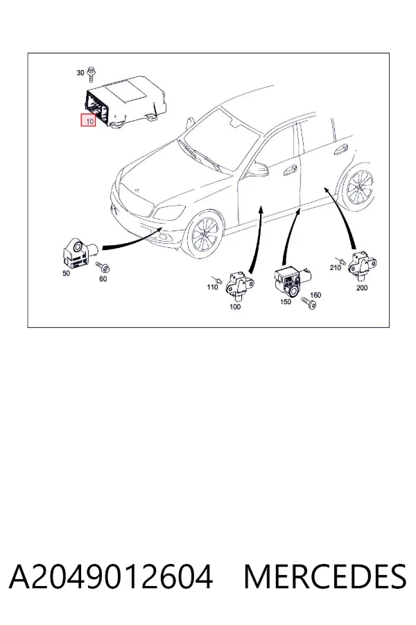Módulo processador de controlo da bolsa de ar (Centralina eletrônica AIRBAG) A2049012604 Mercedes