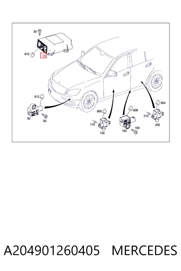 Módulo processador de controlo da bolsa de ar (Centralina eletrônica AIRBAG) A204901260405 Mercedes