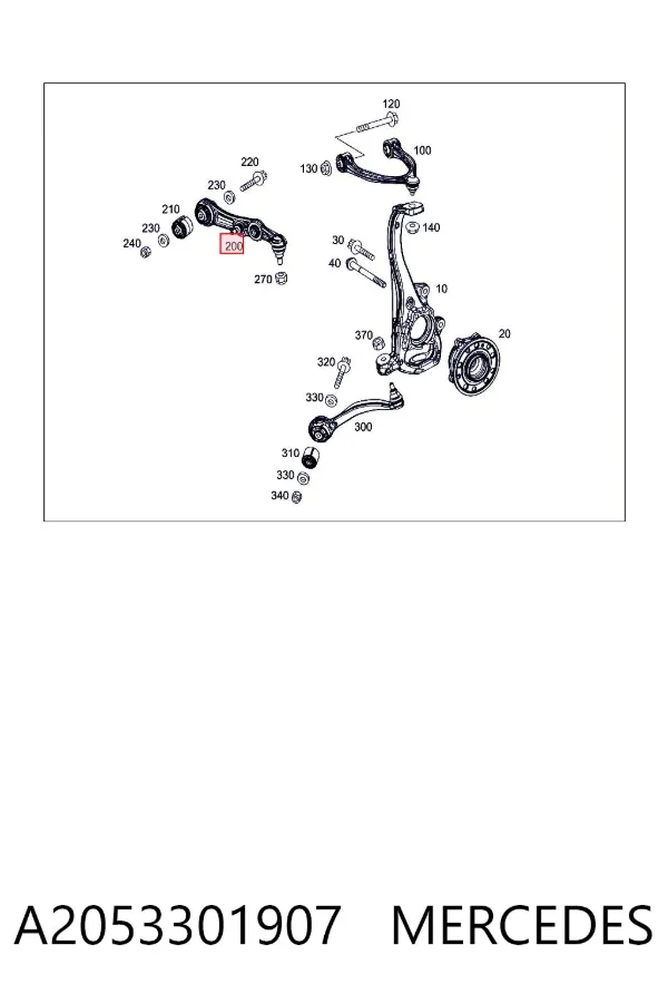 Braço oscilante inferior esquerdo de suspensão dianteira A2053301907 Mercedes