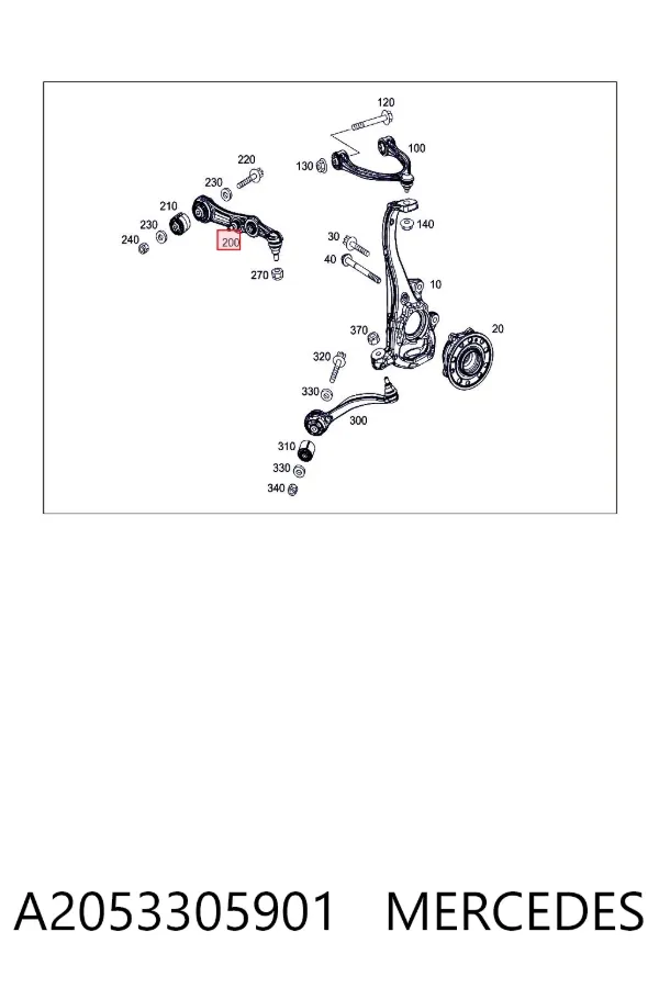 Braço oscilante inferior esquerdo de suspensão dianteira A2053305901 Mercedes