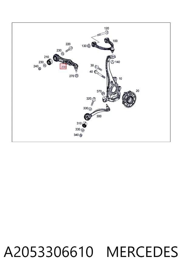 Braço oscilante inferior direito de suspensão dianteira A2053306610 Mercedes
