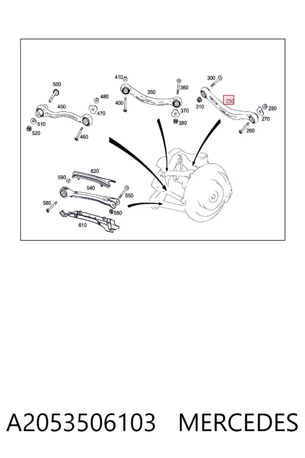 Braço oscilante superior esquerdo de suspensão traseira A2053506103 Mercedes